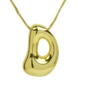 14k Gold Plated Chunky Balloon Bubble Initial Charm Pendant Necklace - Letter D